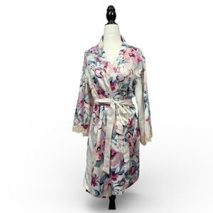 In Bloom Floral Satin Robe with Lace